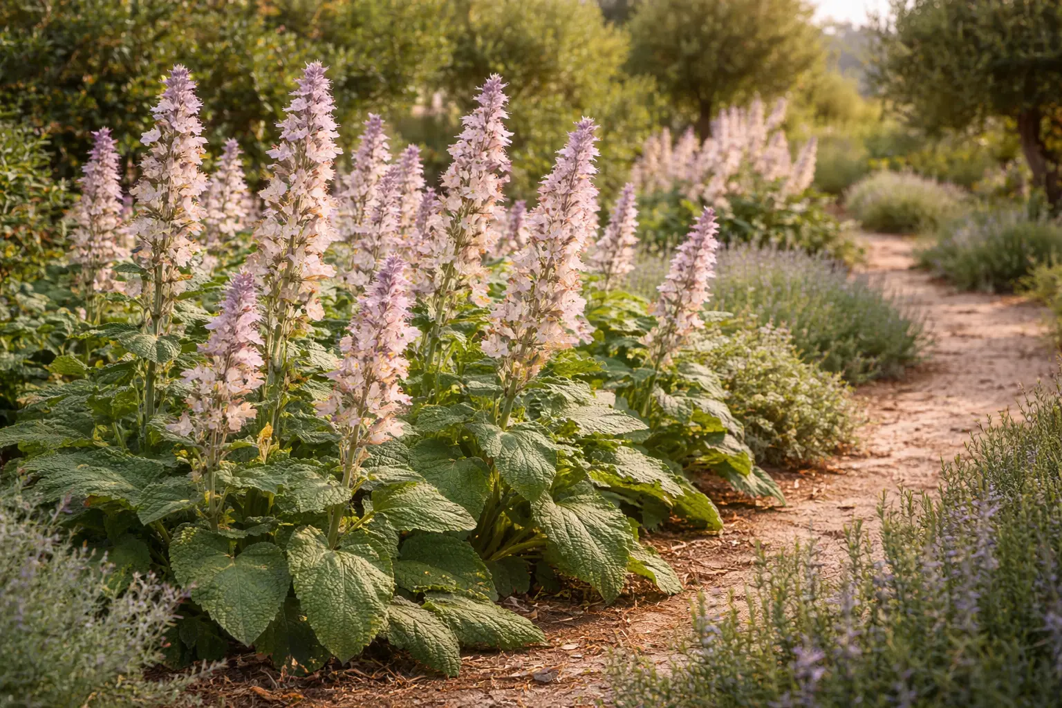 Salvia sclarea muskotályzsálya mediterrán gyógynövénykertben