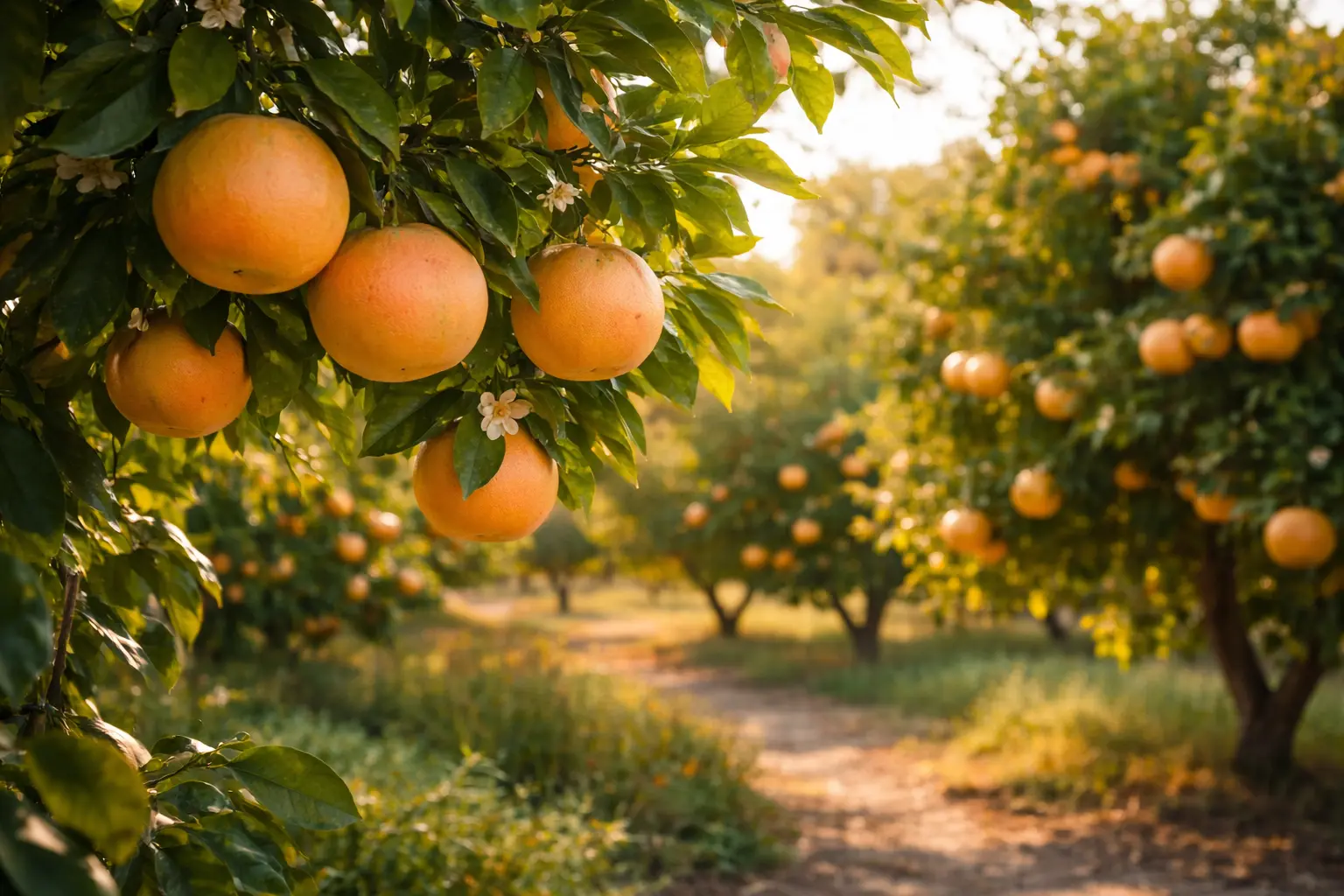 Citrus paradisi pink grapefruit fák napsütötte citrusligetben