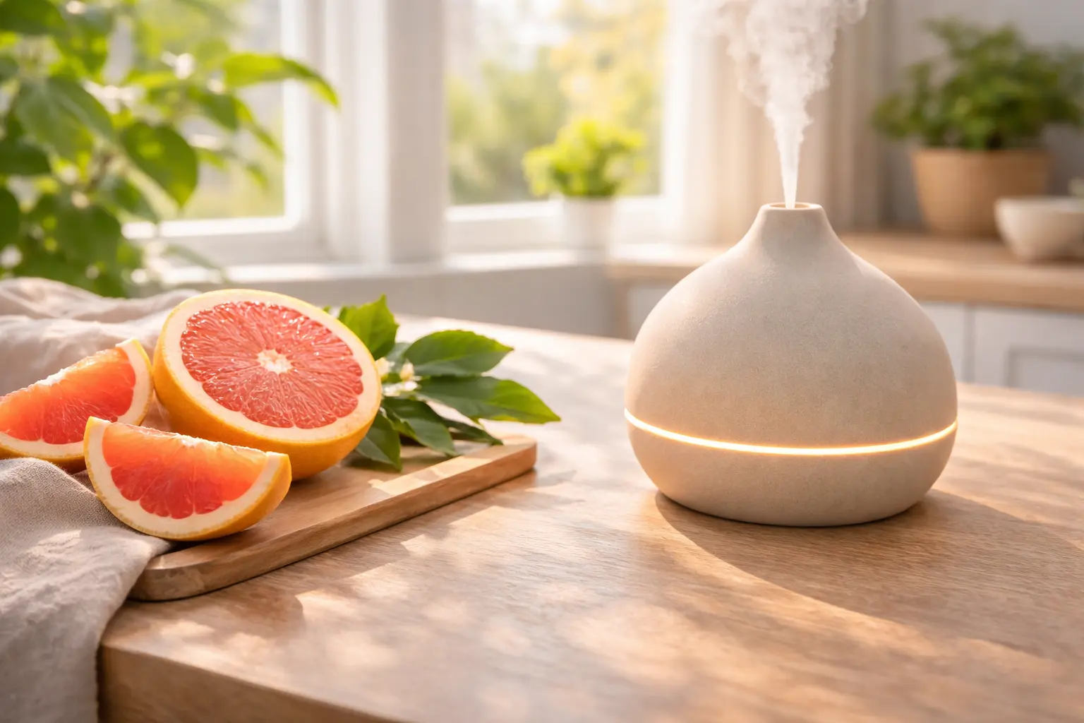 Grapefruit illóolaj világos, friss otthoni környezetben