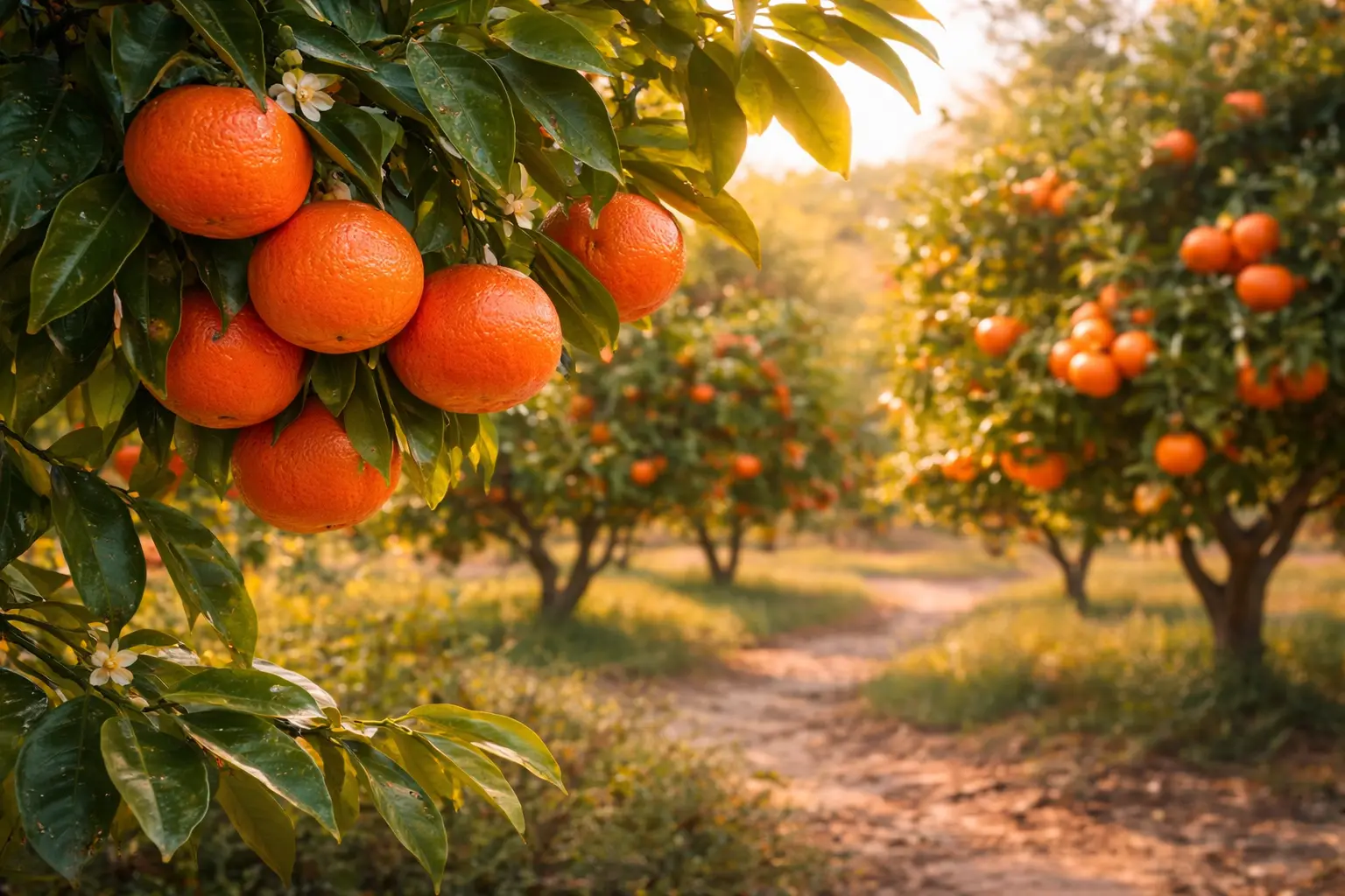 Citrus reticulata mandarin fák napsütötte gyümölcsösben