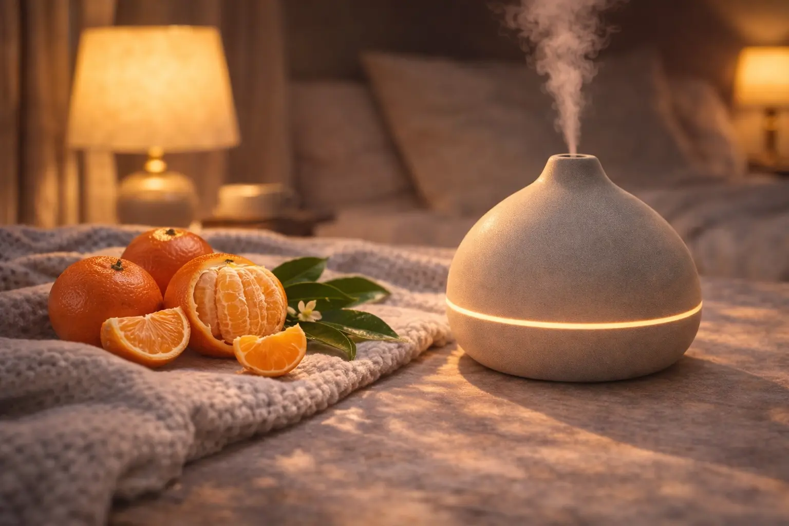 Vörös mandarin ihlette diffúzoros elrendezés érett Citrus reticulata mandarinokkal meleg esti fényben