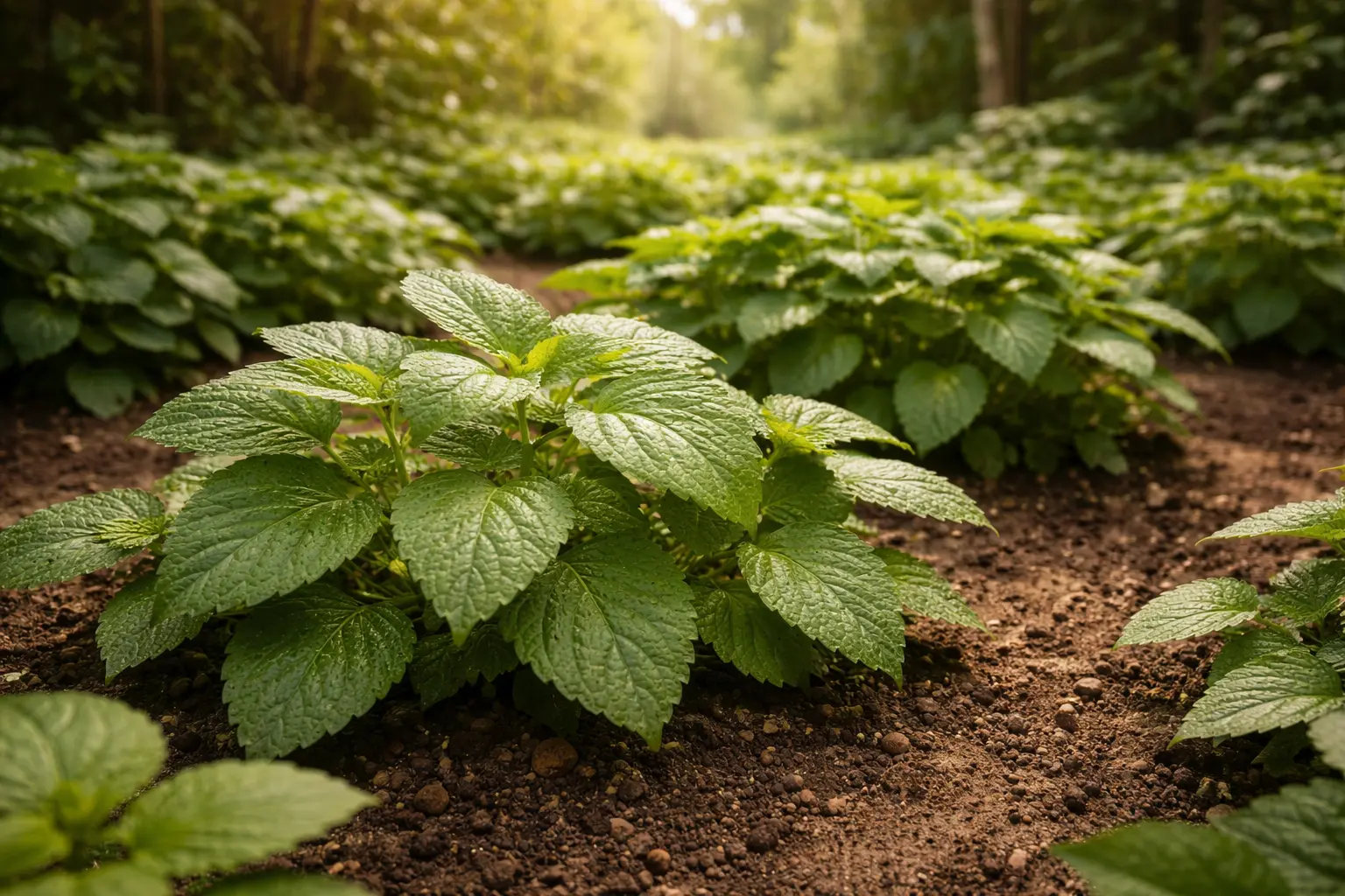 Pogostemon cablin pacsuli növények párás trópusi kertben