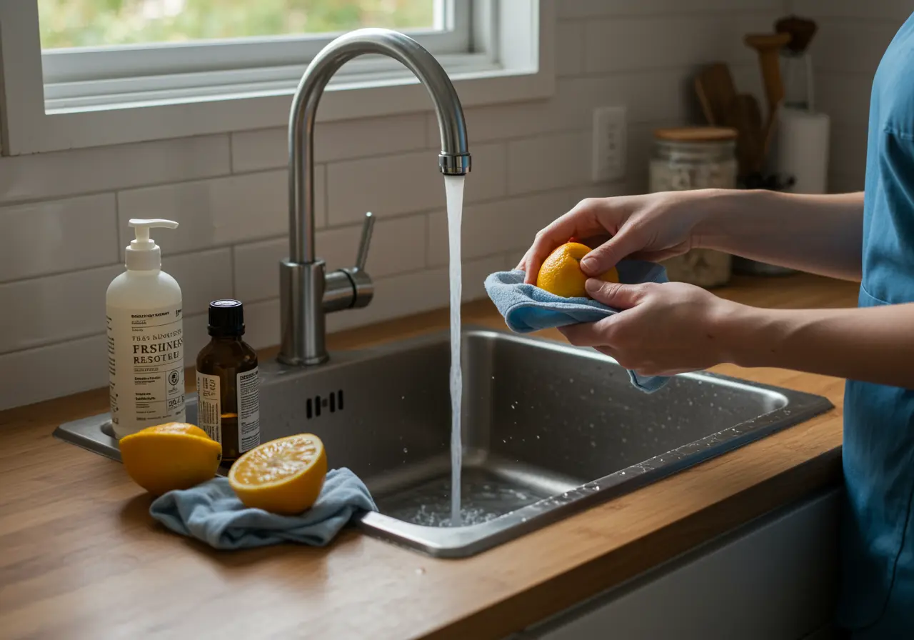Konyhai mosogató környékének frissítése citrusos részletekkel és illóolajos üveggel