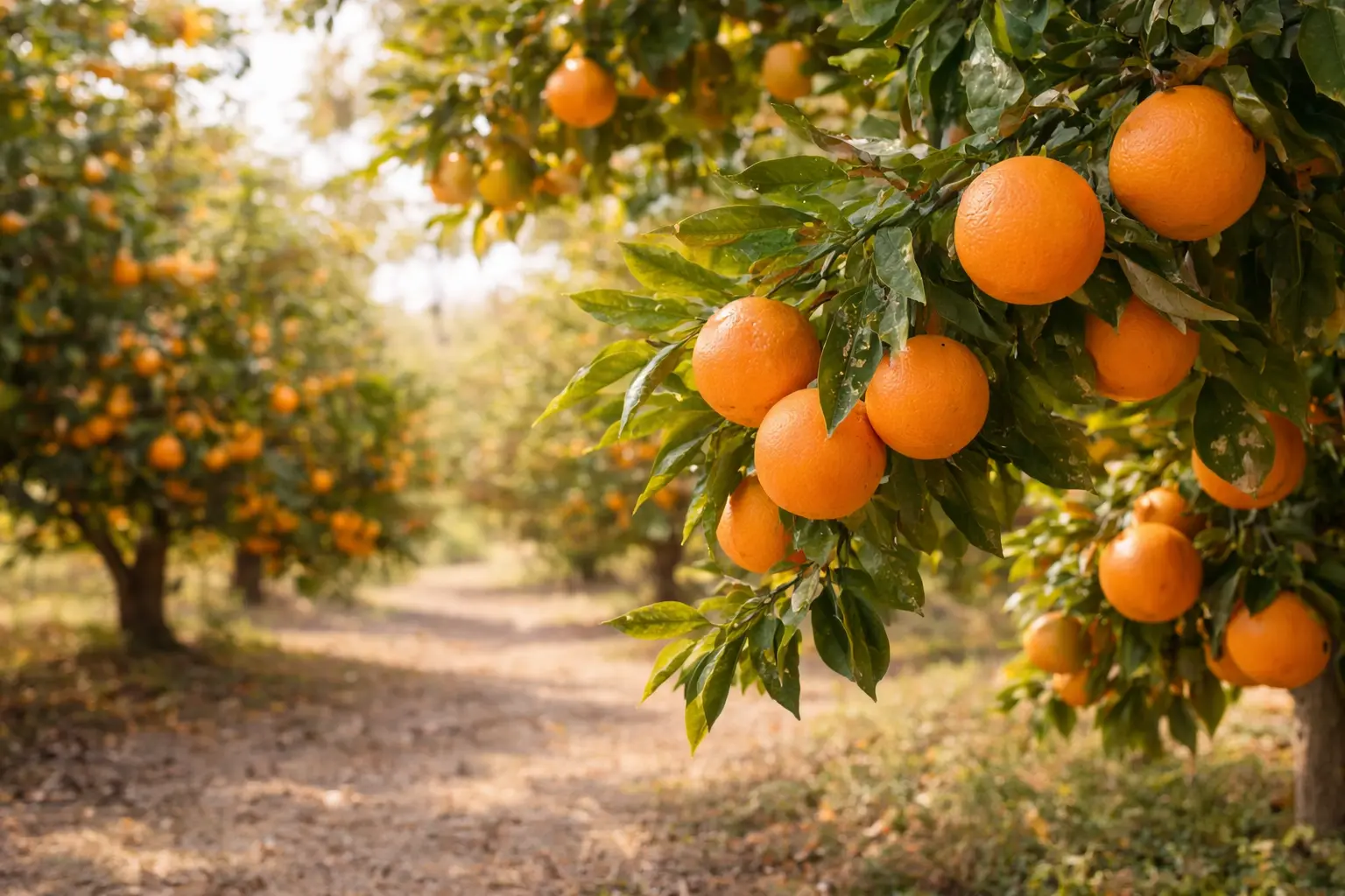 Édesnarancsfák citrusültetvényben