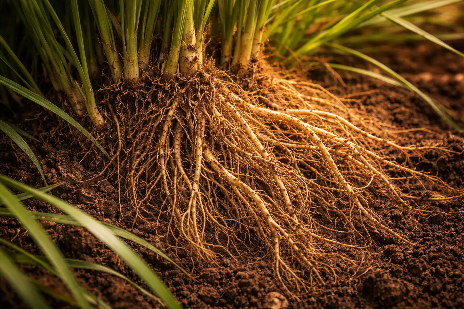 Vetiver gyökerek, amelyekből a vetiver illóolaj készül